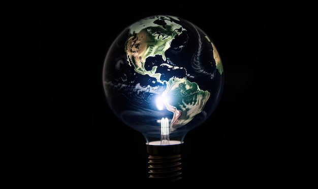 Innovative Earth concept Earth globe inside a lightbulb Creating using generative AI tools