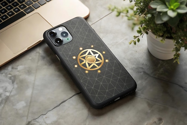 Photo innovative logo mockup on a hightech smartphone case design