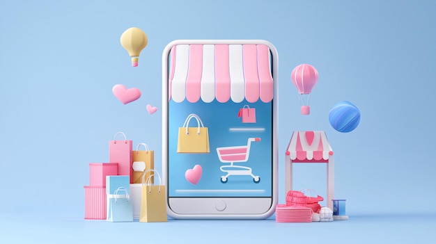 Innovative Mobile Shopping App Interface Featuring User Interaction in 3D Illustration Sty