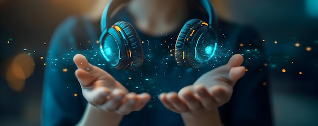 Photo innovative music technology abstract image of headphones with digital effects