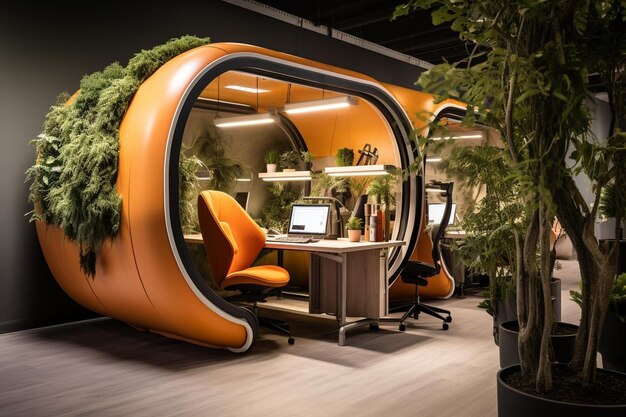 Photo innovative office with flexible workspaces and mod