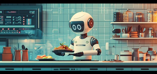 An Innovative Robotic Chef Creates a Stunning Gourmet Meal in a Modern Kitchen Setup Today