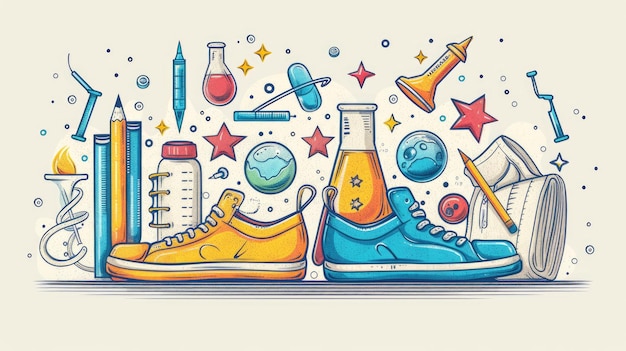 Photo innovative science and education concept featuring sneakers and laboratory equipment