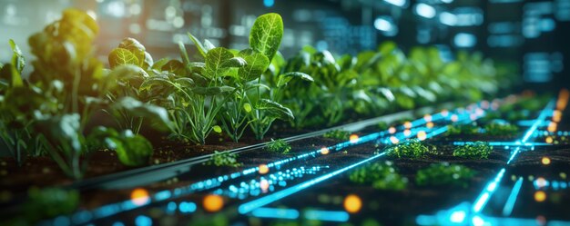 Photo innovative smart farming technology in a greenhouse