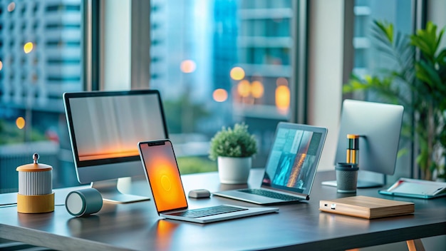 Innovative tech gadgets displayed on a sleek modern desk