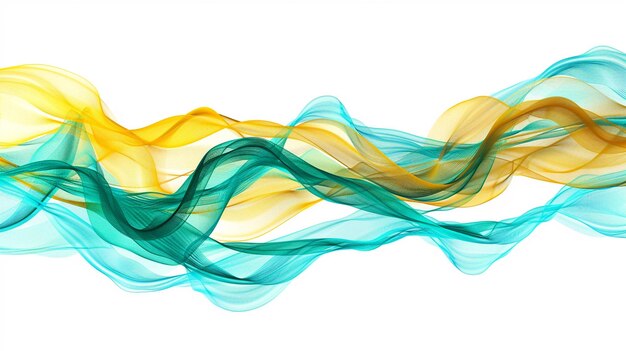 Innovative turquoise and yellow spectrum waveforms in a dynamic arrangement isolated on a solid white background