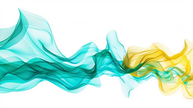 Innovative turquoise and yellow spectrum waveforms in a dynamic arrangement isolated on a solid white background