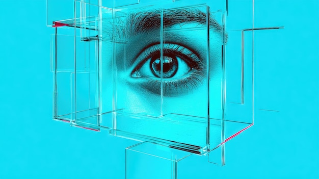 Photo innovative vector illustration featuring a human eye within a transparent geometric structure