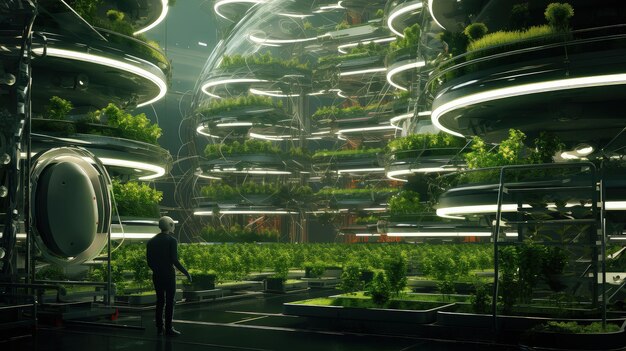 Photo innovative vertical farm with led grow lights showcasing sustainable agriculture and urban farming