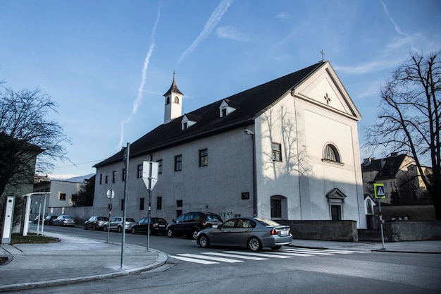 Innsbruck Austria 11 Jan 2021 a small church on the outskirts of the city in a traditional style of Tyrol Austrian Alps