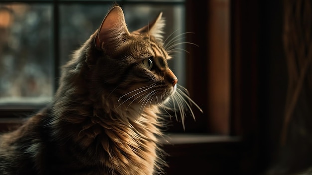 Inquisitive Cat Captivated by the World Outside Perched on a Windowsill