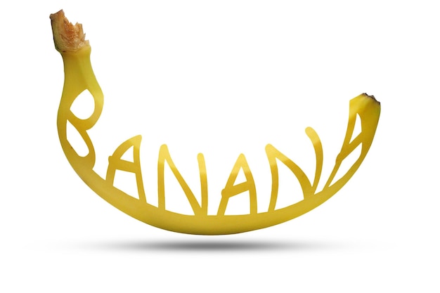 Inscription banana from banana white background