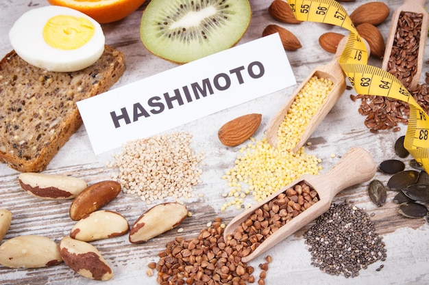 Inscription hashimoto tape measure and best ingredients for healthy thyroid Food containing natural minerals and vitamins