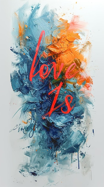 The inscription love is drawn with paints on a white background