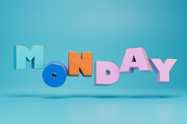 Inscription Monday made by multicolor letters on a blue background 3d render