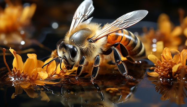 Insect bee pollinates flower collecting pollen for honey production generated by artificial intelligence