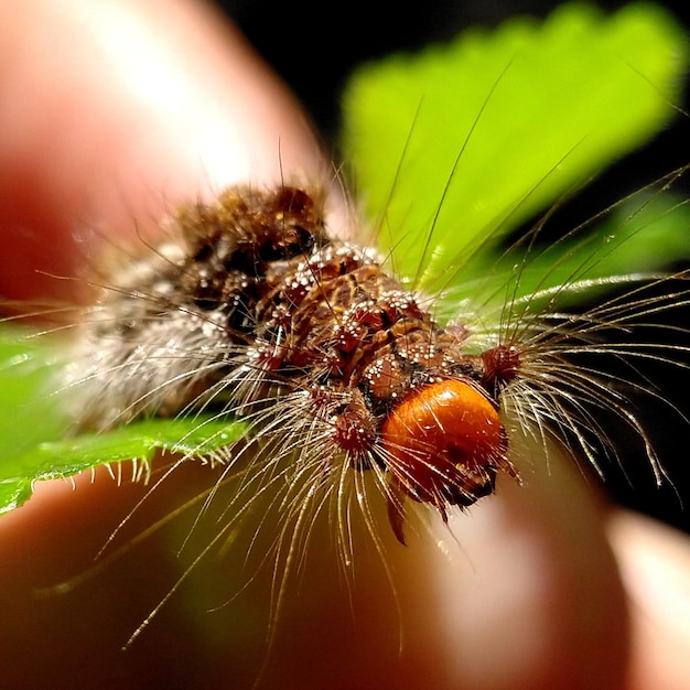 Insect black caterpillar on the leaf