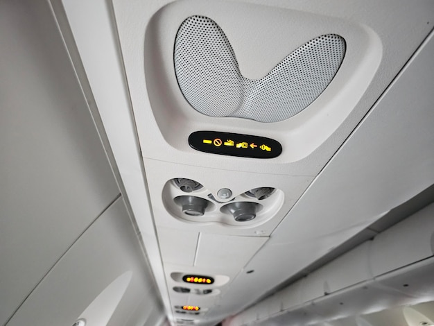 Photo inside the airplane cockpit with controls