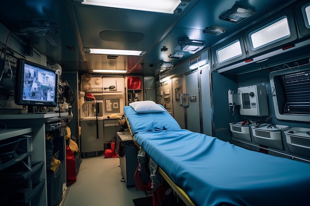 Inside Ambulance with Medical Equipment For Help