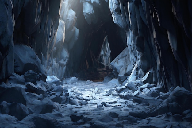 Inside of the cave with ice and light