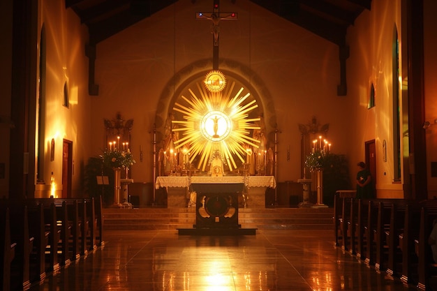 Inside church Altar lighting in the dark