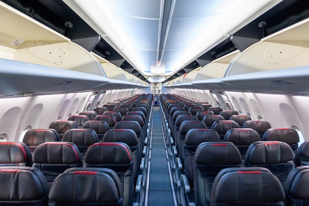 Inside empty passenger airplane cabin