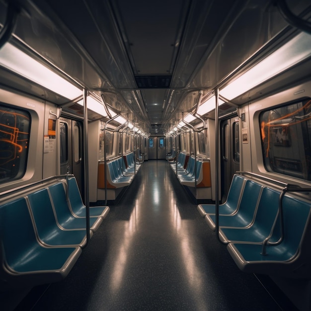 Inside of an empty subway train Illustration AI Generative