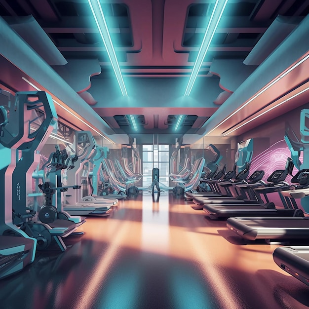 the inside of a future gym futuristic colorful photography realistic