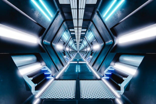 Inside a futuristic whitelit passageway 3d render