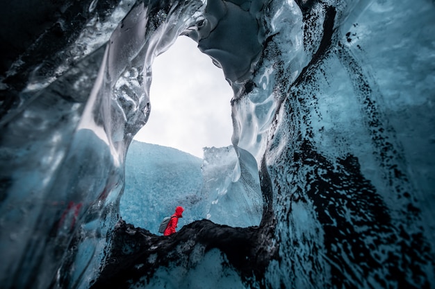 Inside an glacier ice cave in Iceland