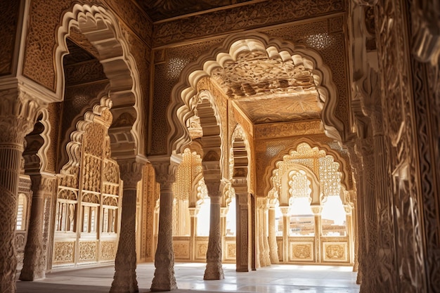 Inside interior of The mosque is an excellent example of traditional arch architecture generated AI