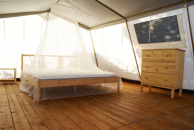 Inside a large luxurious tent