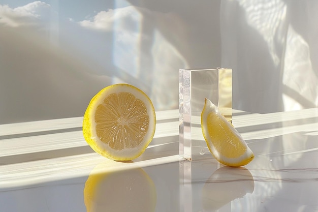 Photo inside a minimalist studio with a halved lemon