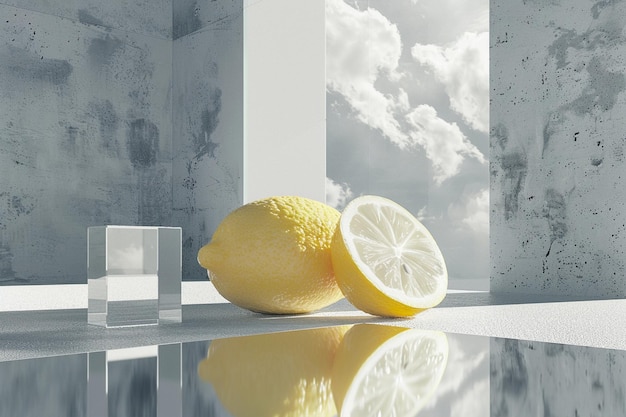 Photo inside a minimalist studio with a halved lemon