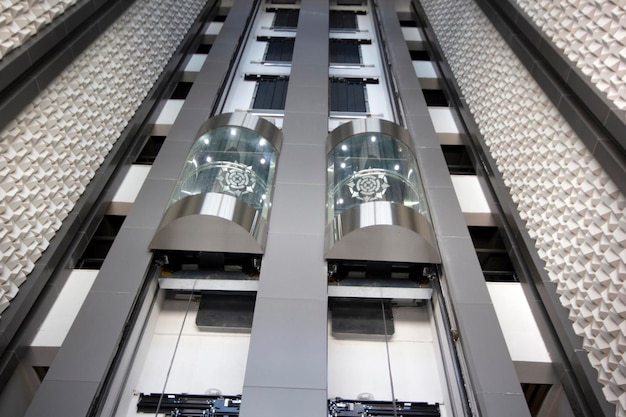 Inside a modern elevator shaft