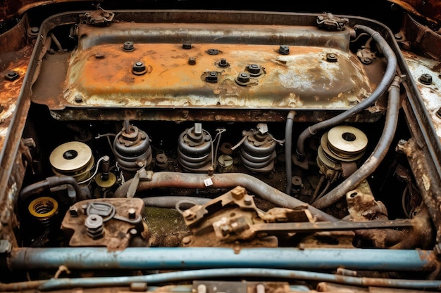 inside old car hood engine professional photography AI Generated