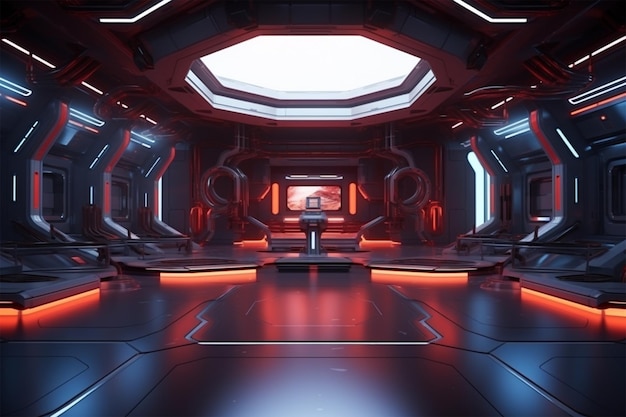 Inside spaceship laboratory interior architecture and empty podium