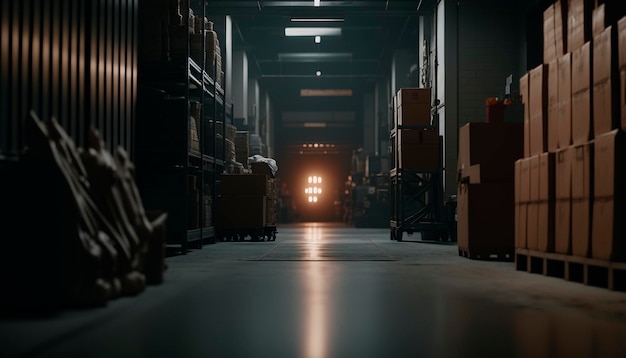 Inside the Storage Enhances the Orderly Rows of Boxes and Racks in a Warehouse Generative AI