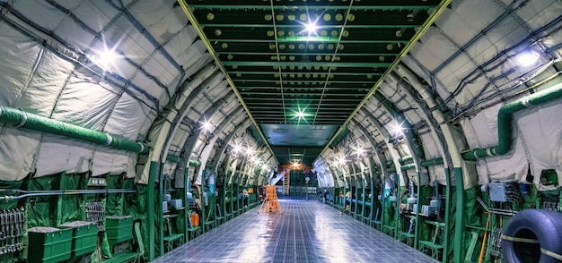 Inside view of the baggage compartment of a cargo plane