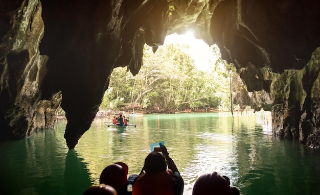 Inside view point of Puerto Princesa Palawan subterranean underground river at exit side