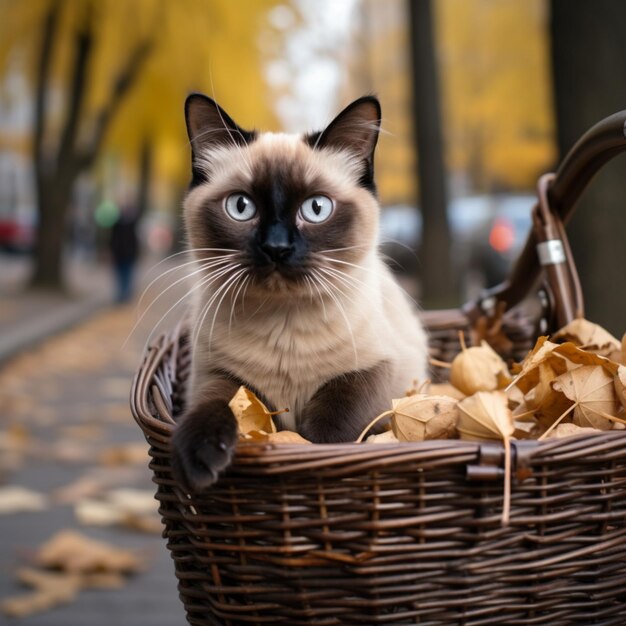 Inside the wicker basket bicycle angry cat images Generative AI