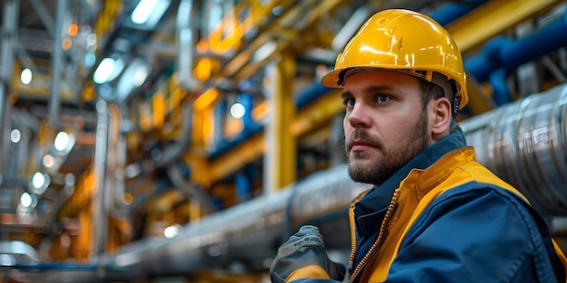 Inspecting Steel Pipes Male Worker at Oil Refinery Station Concept Steel Pipes Inspection Oil Refinery Male Worker Industrial Safety Equipment Maintenance