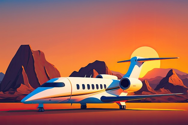 Inspiration for a business trip Conceptual illustration of a white luxury private airplane