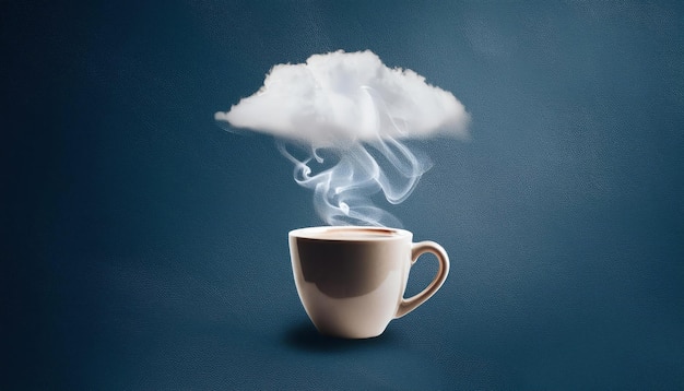 Inspiration and Creativity Concept with Floating Coffee Cup and Clouds