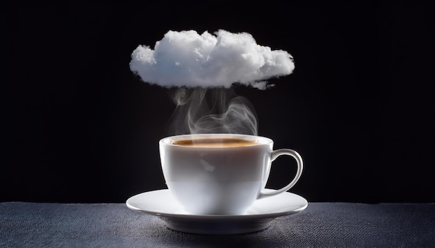 Inspiration and Creativity Concept with Floating Coffee Cup and Clouds