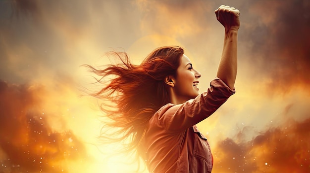 Inspired and Strong: Female Courage and Determination in Action with Fist up to the Sky: Generative