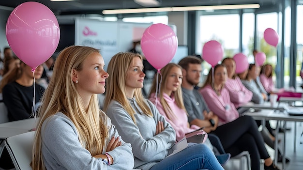 Photo inspiring breast cancer awareness event with researchers and encouraging messages