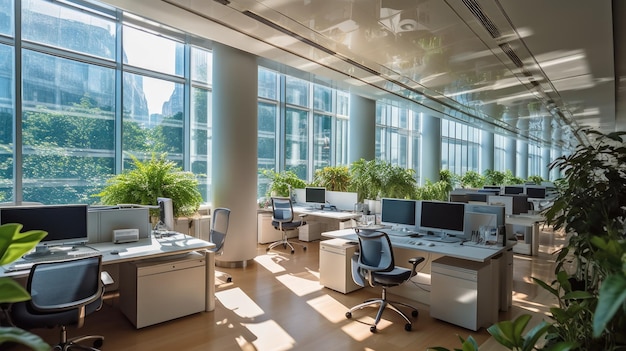 Inspiring office interior design Modern style Corporate Office featuring Expansive windows architecture Generative AI AIG 31