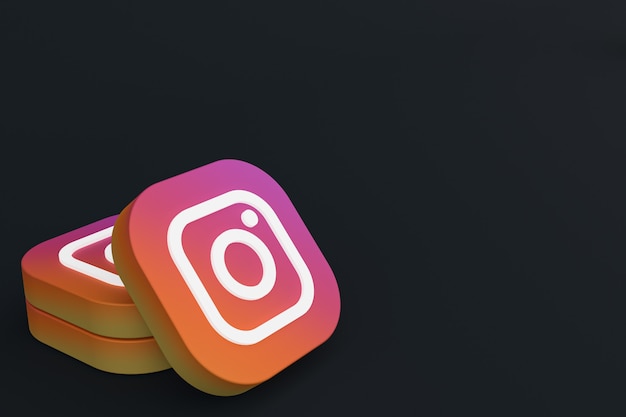 Instagram application logo 3d rendering on Black background