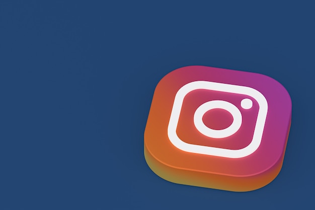 Instagram application logo 3d rendering on blue background